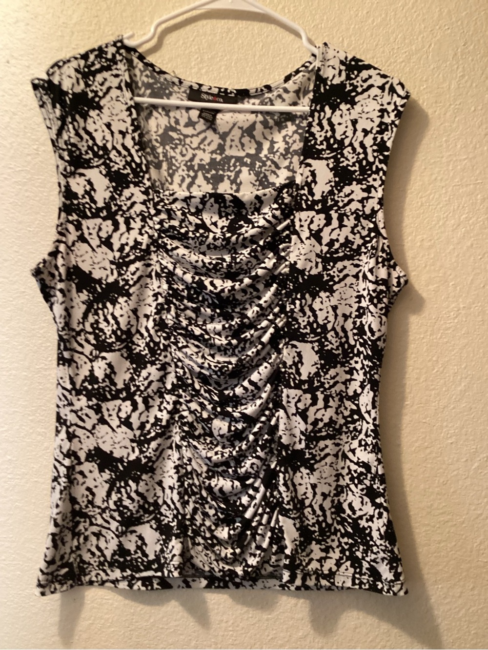 Style & Co Black & White Ruched Front Sleeveless Dress Top